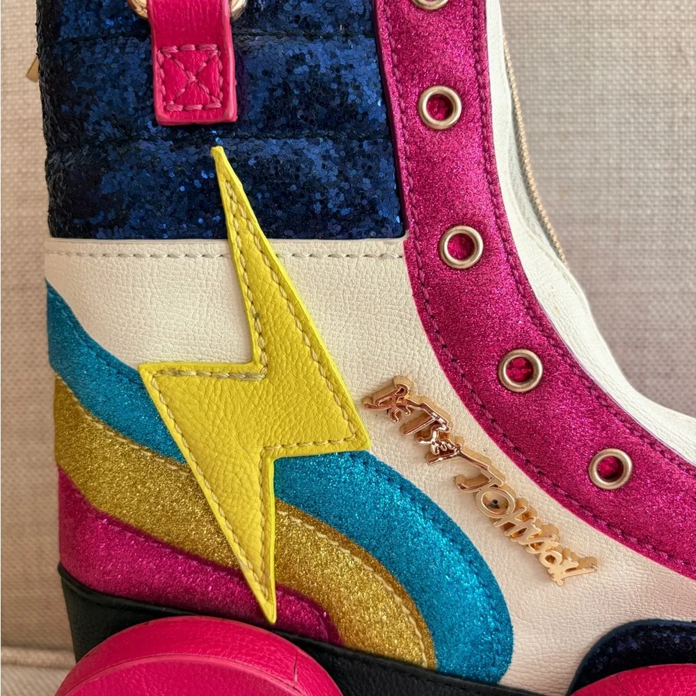Betsey Johnson Roller Shoe Crossbody Bag - Pink, Blue & Yellow Sparkle - Picture 3 of 7